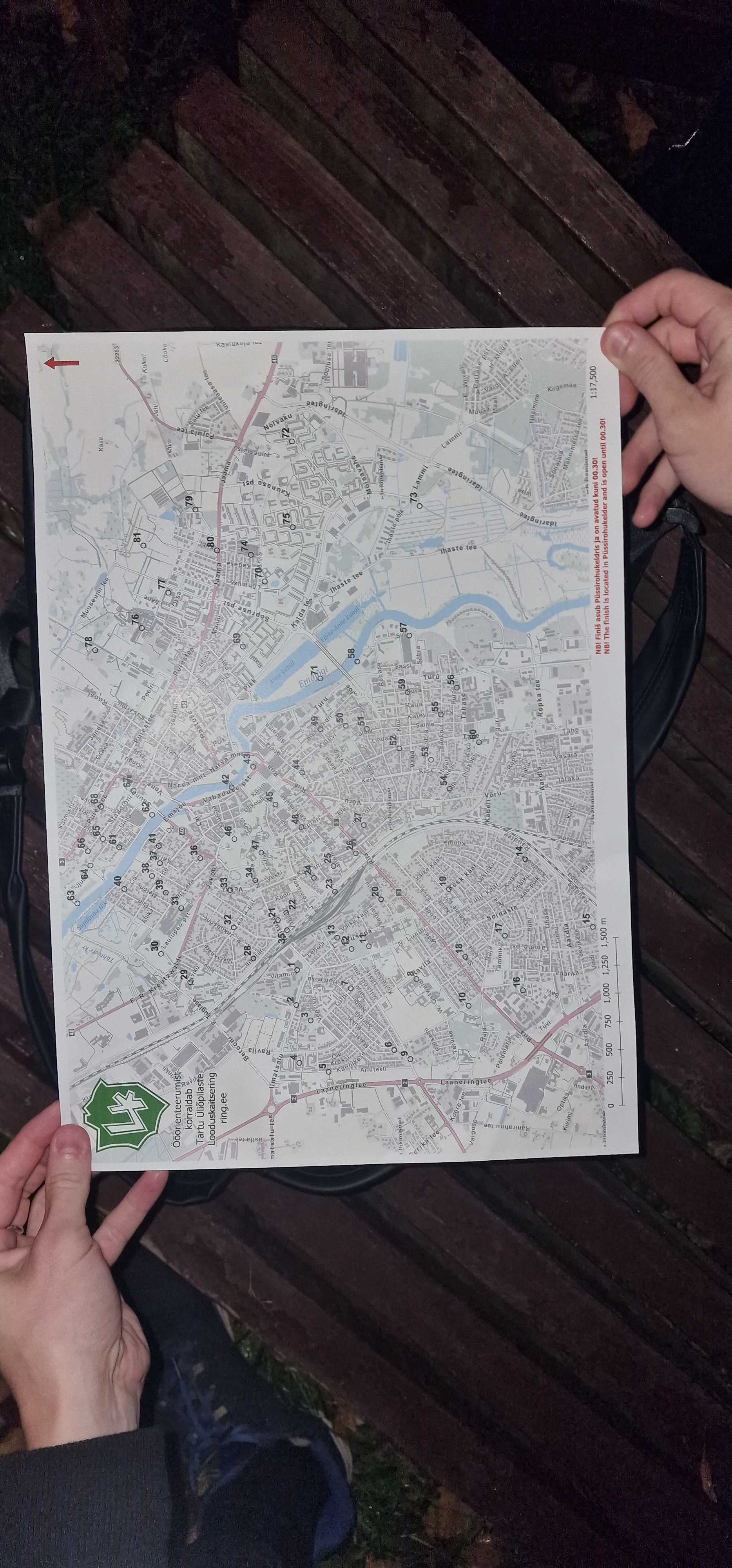 Original vertical photograph of the Tartu orienteering map