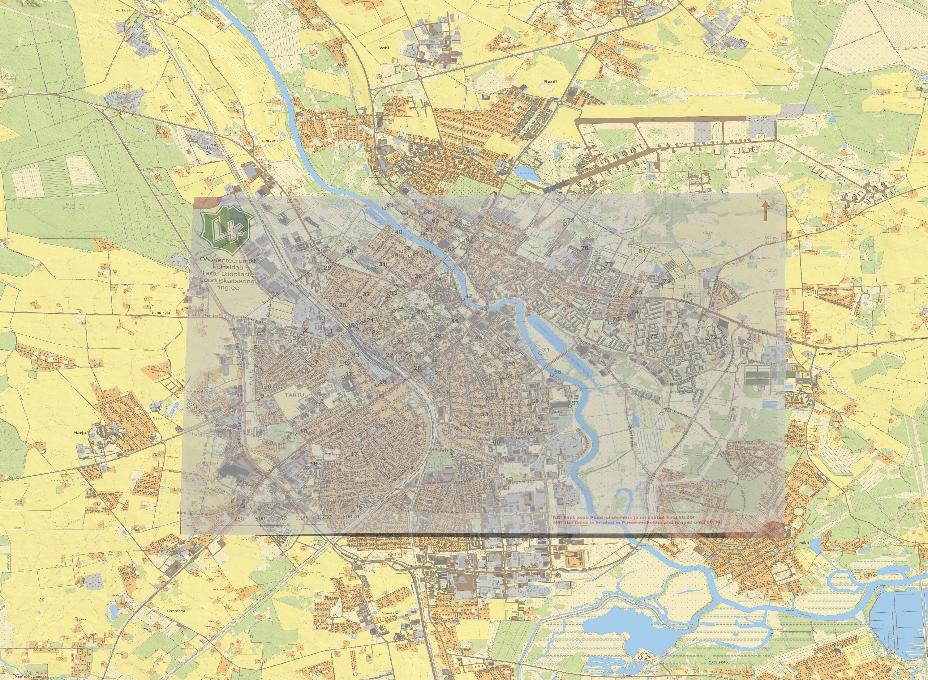 Semi-transparent photographed map over a geographic reference map