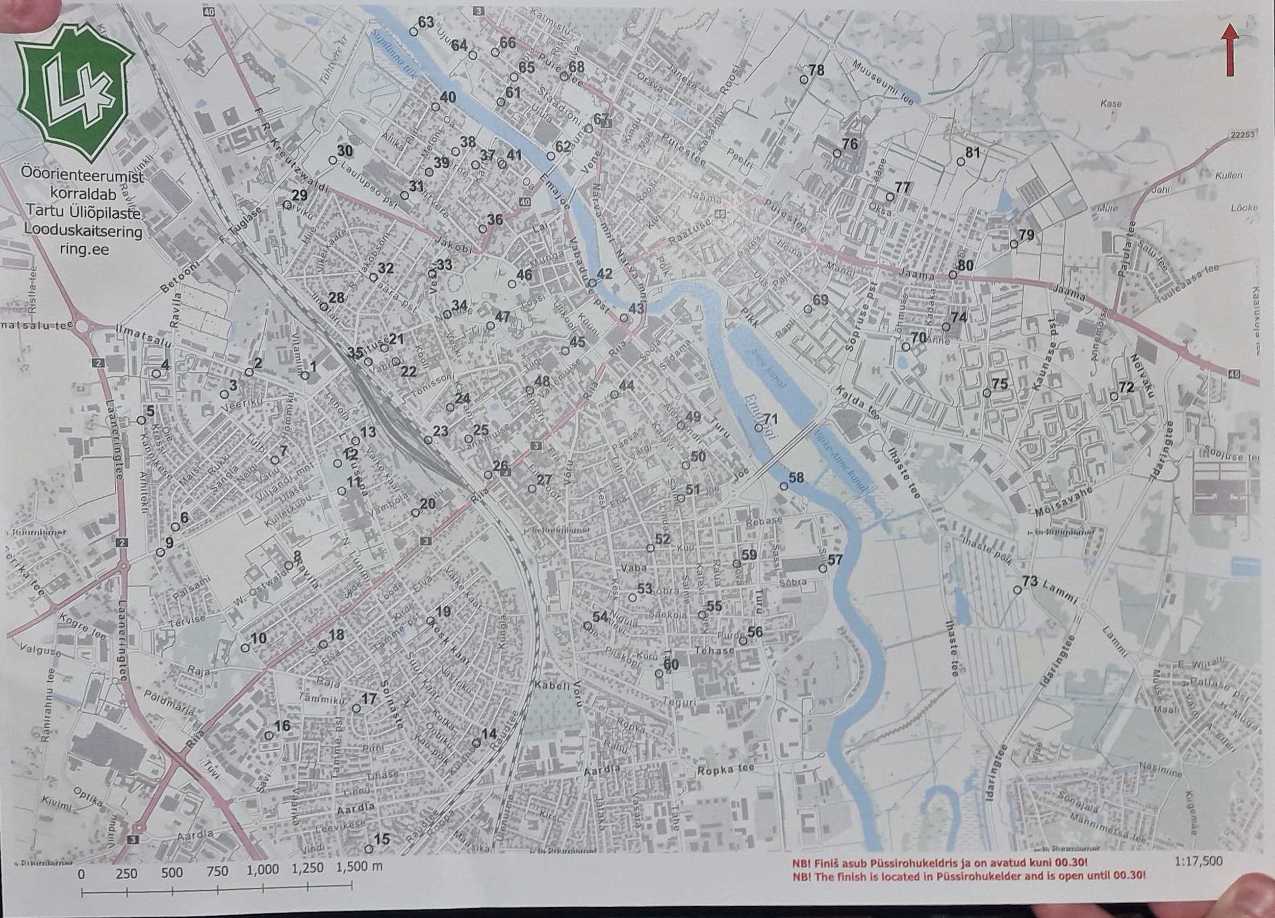 Perspective-rectified Tartu map with printed control circles